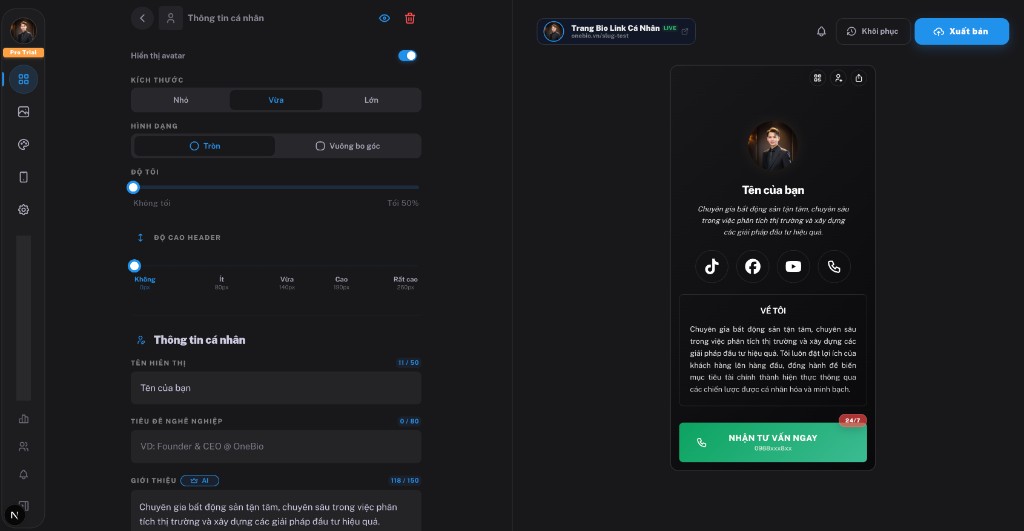Ảnh minh họa: Giao diện Builder tổng quan