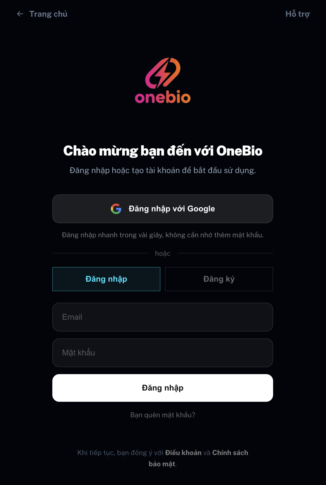 Ảnh minh họa: Trang đăng ký OneBio